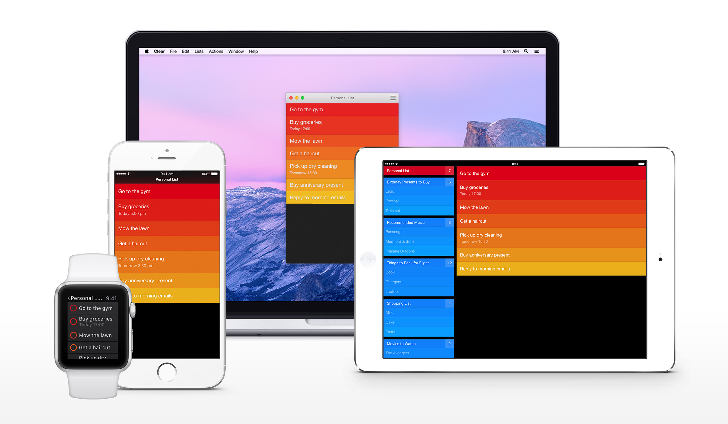 Clear for Mac, iOS, and Apple Watch